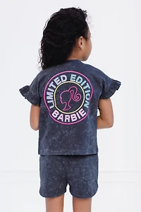 Barbie Little Girls French Terry T-Shirt and Shorts Outfit Set