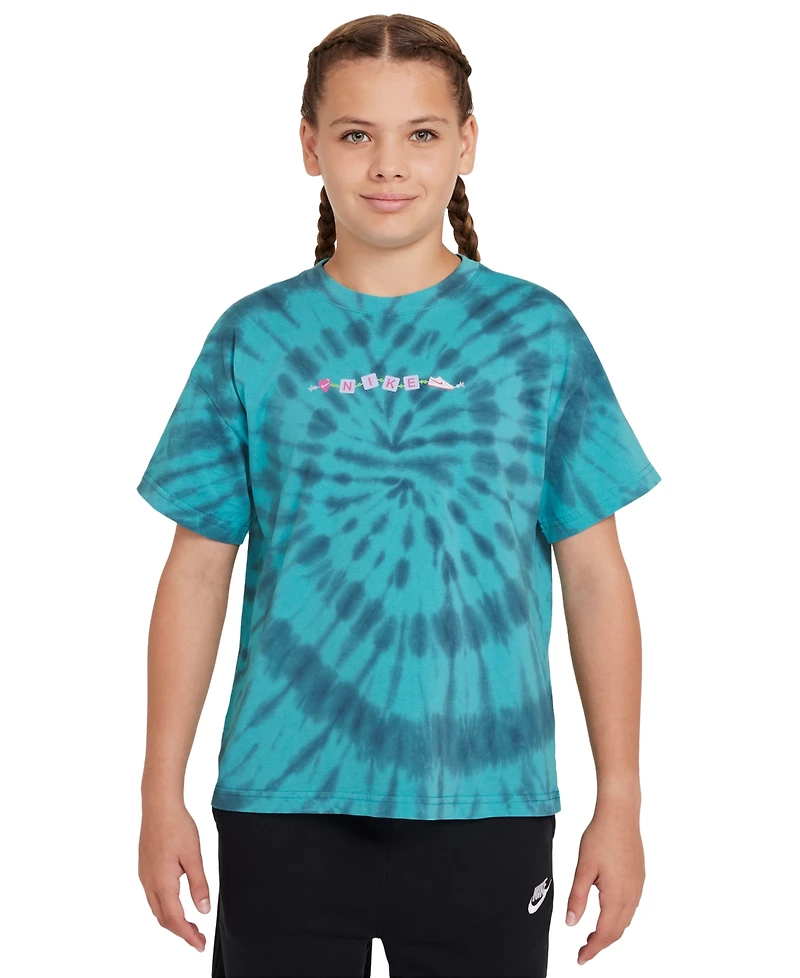 Nike Big Girls Sportswear Tie-Dyed Crewneck T-Shirt