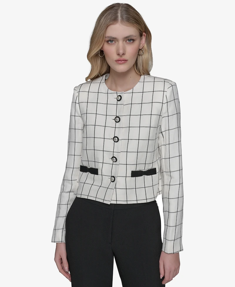 Karl Lagerfeld Paris Women's Windowpane-Print Jacket