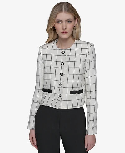 Karl Lagerfeld Paris Women's Windowpane-Print Jacket