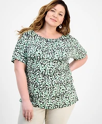 Jm Collection Plus Printed Shirred Tee, Exclusively at Macy's