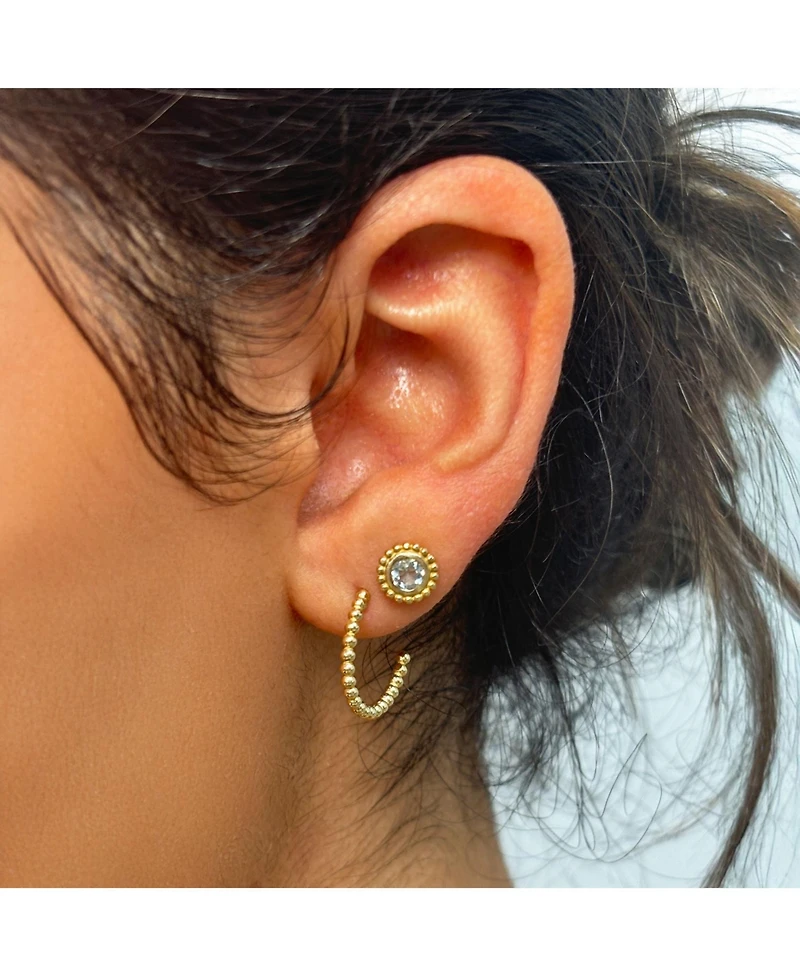 The Lovery Aquamarine Bezel Beaded Stud Earrings 14K Gold