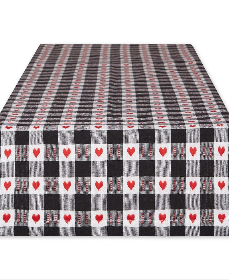 Design Imports Hearts Dobby Check Table Runner, 14" x 108"