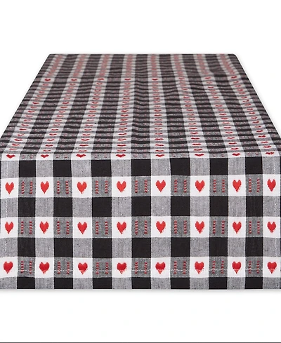 Design Imports Hearts Dobby Check Table Runner, 14" x 108"