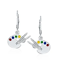 Bling Jewelry Painter's Palette Multi-Color Enamel Dangle Earrings in Sterling Silver