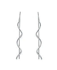 Bling Jewelry Geometric Wavy Zig Zag Thin Wire Dangle Earrings in Sterling Silver