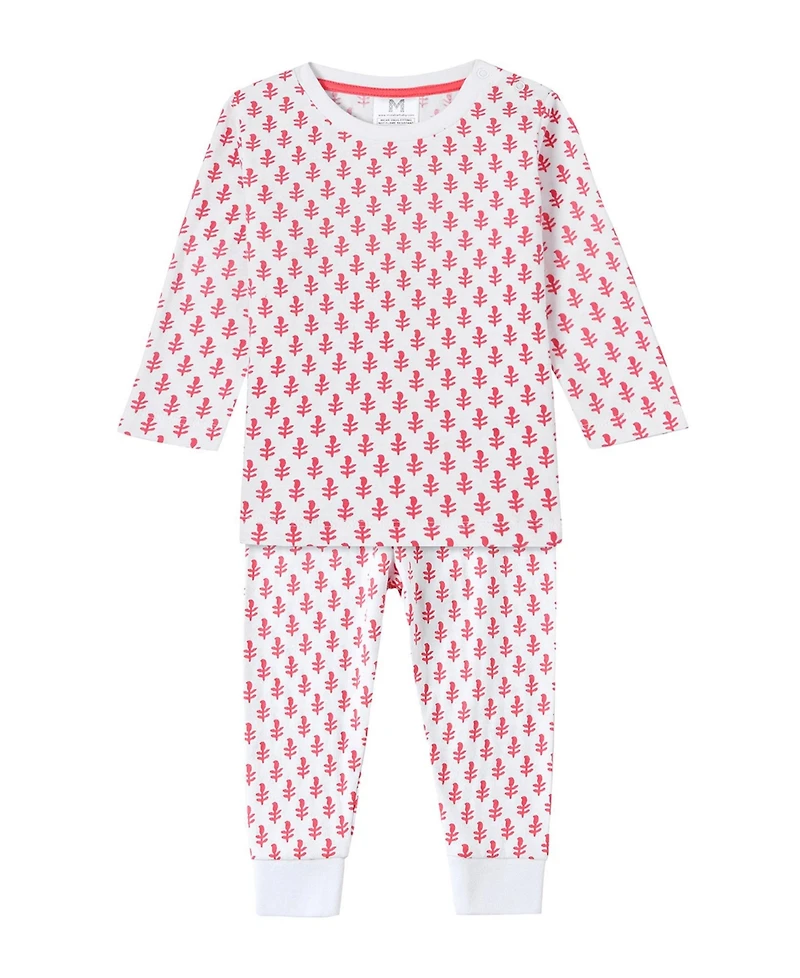 Malabar Baby Little Girls Organic Cotton 2PC Pajama Set, Pink City (Pink & White)