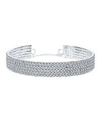 Bling Jewelry Simple Classic Sparkly Rhinestone Necklace Rhodium Plated