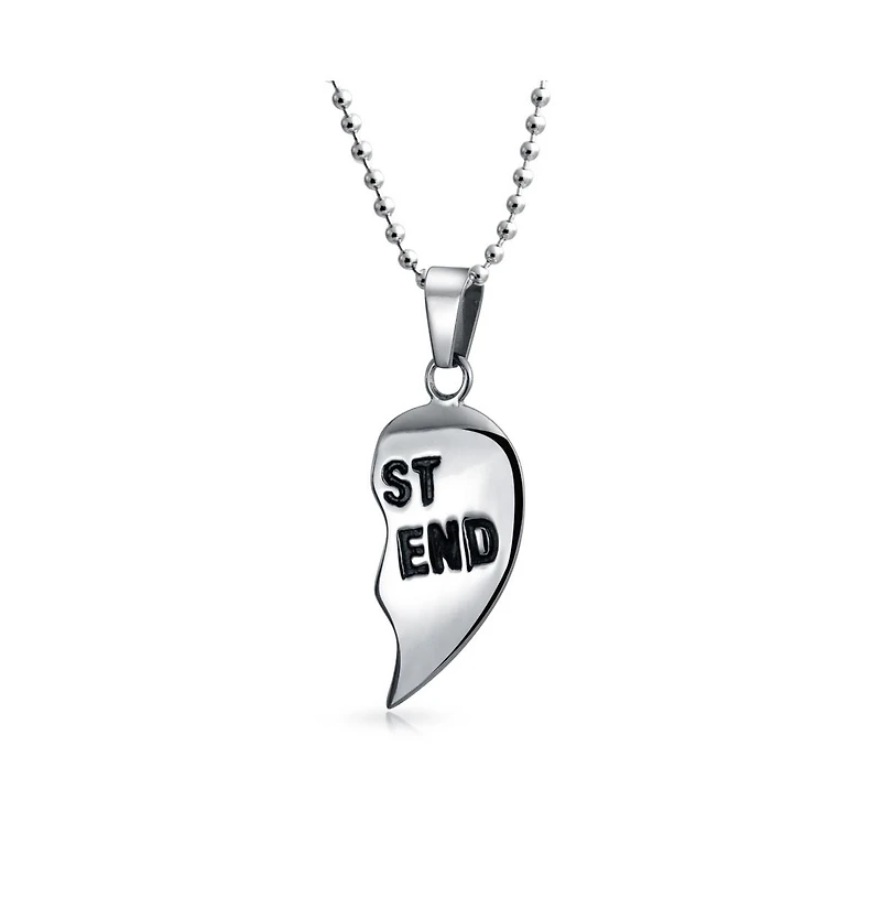Bling Jewelry Break Apart Heart Pendant Necklace Bff - Silver Tone Stainless Steel