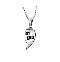 Bling Jewelry Break Apart Heart Pendant Necklace Bff - Silver Tone Stainless Steel