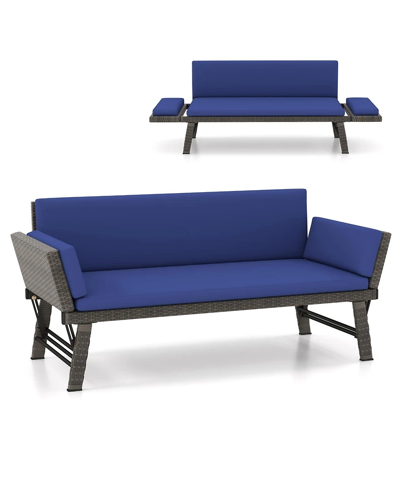 Outdoor Convertible Sofa Daybed with Adjustable Armrests for Balcony