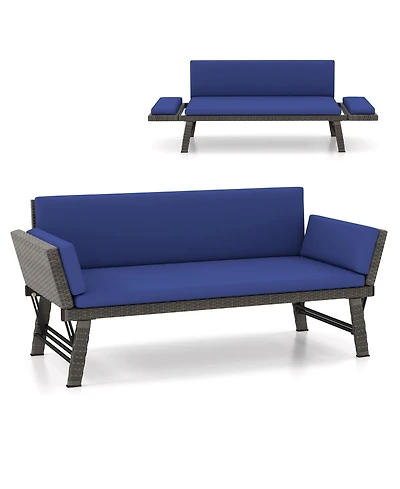 Outdoor Convertible Sofa Daybed with Adjustable Armrests for Balcony