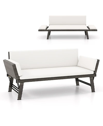 Outdoor Convertible Sofa Daybed with Adjustable Armrests for Balcony