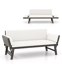 Outdoor Convertible Sofa Daybed with Adjustable Armrests for Balcony