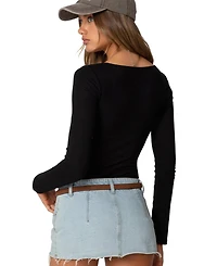Edikted Womens Jonah Long Sleeve V Neck Bodysuit