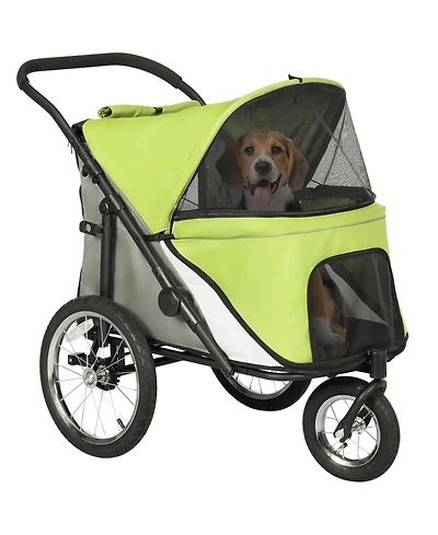 PawHut 3 Wheels Dog Stroller w/ One-Hand Fold, Rubber Wheels,