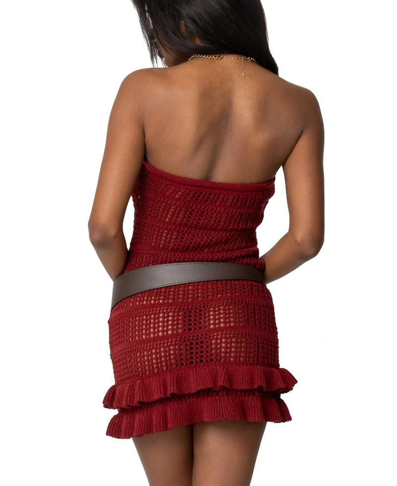 Edikted Womens Brooke Crochet Strapless Mini Dress