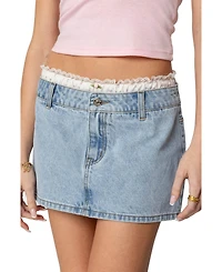 Edikted Womens Floral Peekaboo Denim Mini Skirt