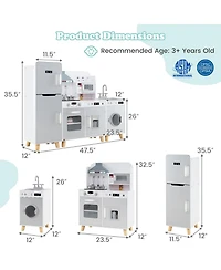 Kids 3-in-1 Kitchen Playset with Refrigerator and Washing Machine Interactive Toy for Toddlers