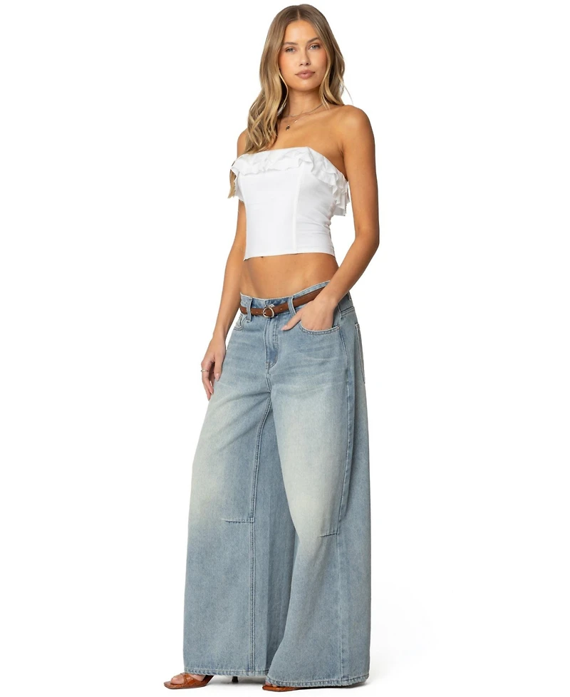 Edikted Womens Litsa Ruffled Linen Look Corset
