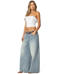 Edikted Womens Litsa Ruffled Linen Look Corset