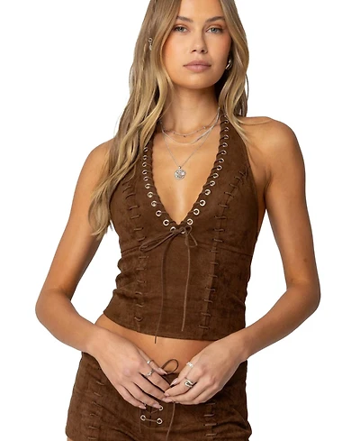 Edikted Women's Sloane Faux Suede Halter Top