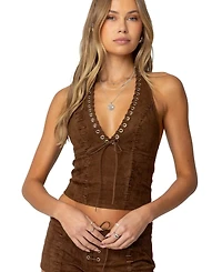 Edikted Women's Sloane Faux Suede Halter Top