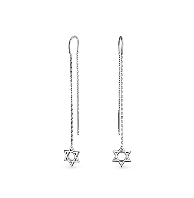 Bling Jewelry Judaic Star Of David Dangle Earrings Sterling Silver Threader