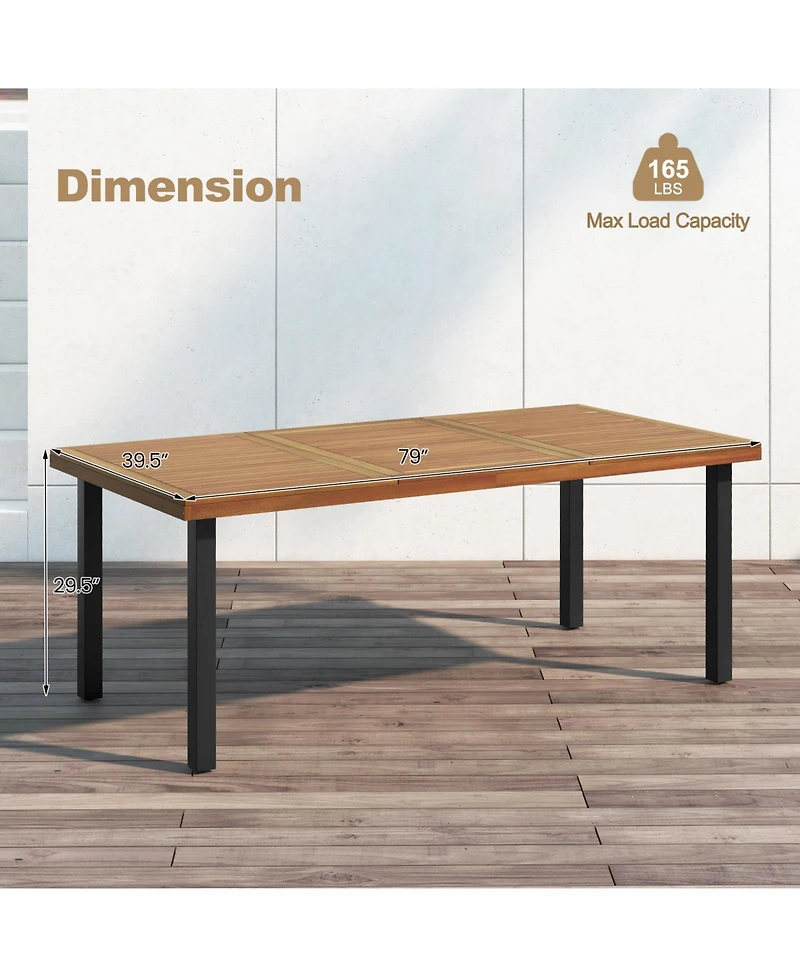 Acacia Wood Dining Table 8-Person Patio Table with Umbrella Hole and Adjustable Foot Pads