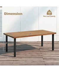 Acacia Wood Dining Table 8-Person Patio Table with Umbrella Hole and Adjustable Foot Pads