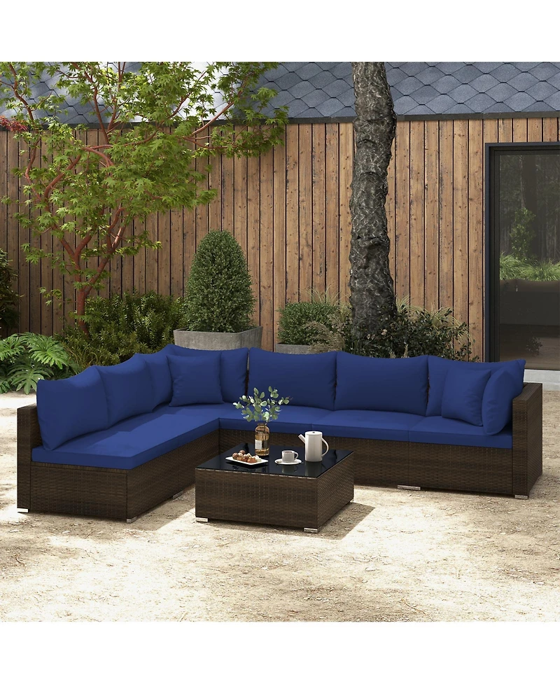 7 Pieces Patio Rattan Furniture Set with Sectional Sofa Cushions