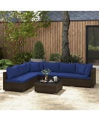 7 Pieces Patio Rattan Furniture Set with Sectional Sofa Cushions