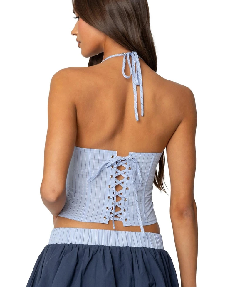 Edikted Womens Janey Striped Halter Corset