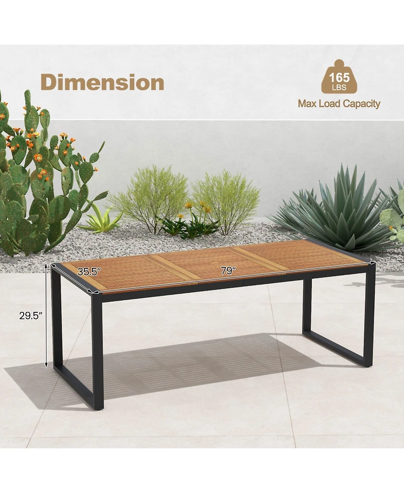 Acacia Wood Patio Table with Umbrella Hole for Garden and Poolside