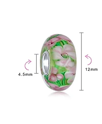 Bling Jewelry Floral Design Murano Glass Spacer Charm Bead with Sterling Silver Core