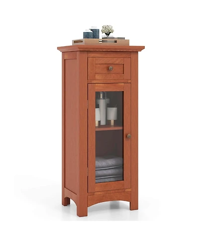 Bathroom Floor Cabinet with Single Glass Door Drawer & Adjustable Shelf