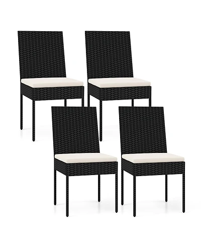 Pe Wicker Patio Chairs Set of 4 with Cushions for Porch Deck Garden and Backyard