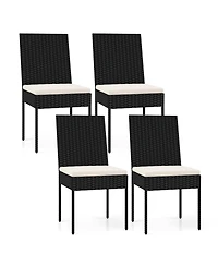 Pe Wicker Patio Chairs Set of 4 with Cushions for Porch Deck Garden and Backyard