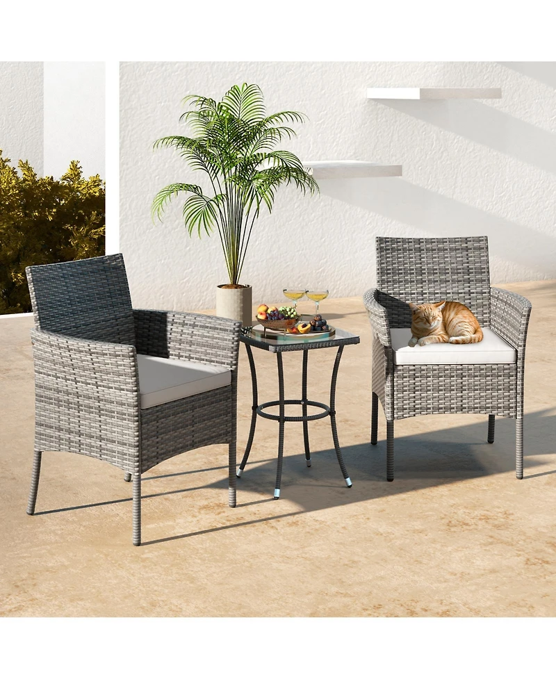 2 Pieces Outdoor Pe Rattan Armchairs with Cozy Seat Cushions