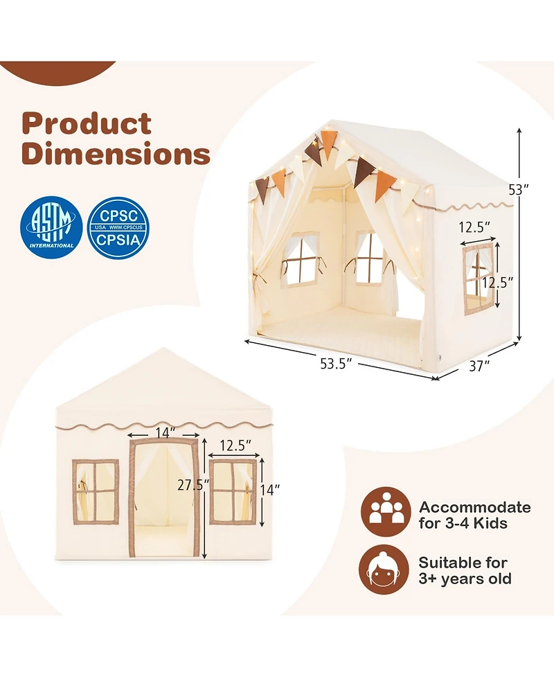 3-4 Kids Large Play Tent House with 2 Opening Doors and Star Lights