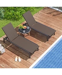 Pe Wicker Patio Chaise Lounge Chair with Wheels for Poolside Backyard and Deck