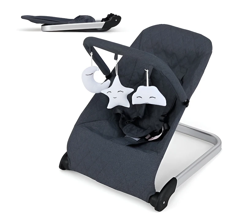 Slickblue Kids Portable Bouncer Chair with Removable Cover and Interactive Toy Bar