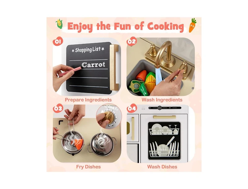 Kids Kitchen Playset with Chalkboard, Ice Maker, Sink & Light-Up Microwave Fun Pretend Cooking Toy
