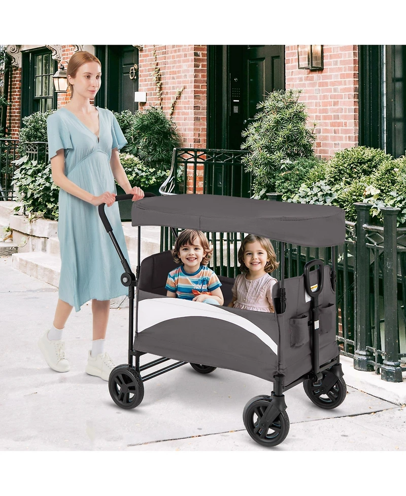 2-Seat Stroller Wagon with Adjustable Canopy and Handles Comfortable and Convenient for Toddlers