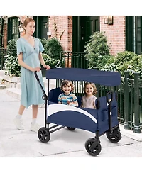 2-Seat Stroller Wagon with Adjustable Canopy and Handles Comfortable and Convenient for Toddlers