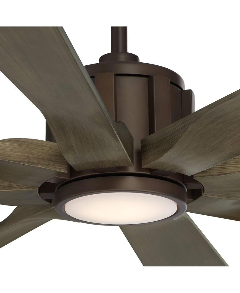 Possini Euro Design 60" Defender Indoor Outdoor Ceiling Fan 8 Blade Led Light Remote Control Oil Rubbed Bronze Finish Oak Finish Blades