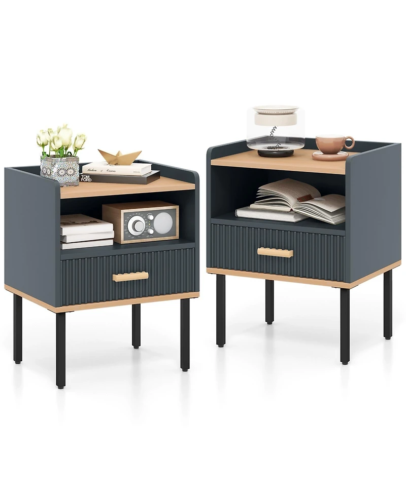 Nightstand Bedside End Table with Drawer and Shelf for Living Room Bedroom-Set of 2
