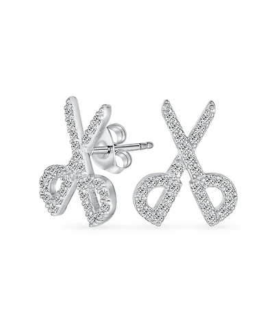 Bling Jewelry Whimsical Scissors Cz Stud Earrings Hairdressers in Sterling Silver
