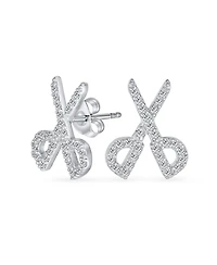 Bling Jewelry Whimsical Scissors Cz Stud Earrings Hairdressers in Sterling Silver