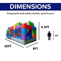 HeroKiddo 20FT Block Party Inflatable Obstacle Course with Air Blower, Commercial Grade 100% Pvc, Outdoor Play, Summer Fun, Kids and Adults